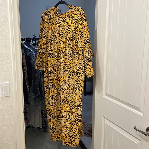Topshop Yellow Animal Print Leopard Long Sleeve Maxi Dress - Picture 7 of 14